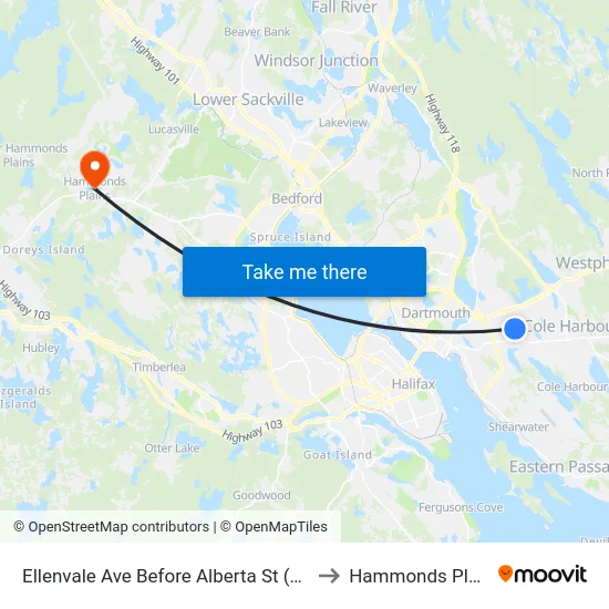 Ellenvale Ave Before Alberta St (6635) to Hammonds Plains map