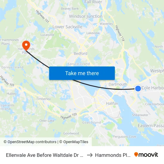 Ellenvale Ave Before Waltdale Dr (6634) to Hammonds Plains map