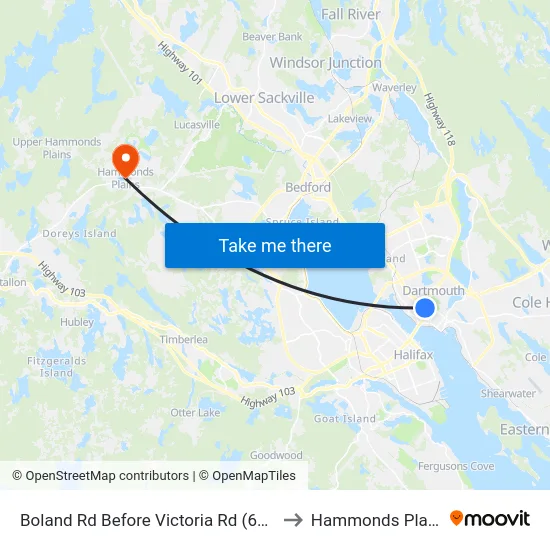 Boland Rd Before Victoria Rd (6303) to Hammonds Plains map