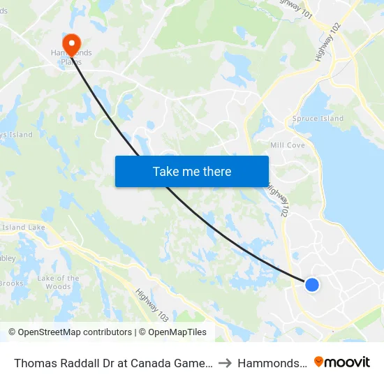 Thomas Raddall Dr at Canada Games Centre (9085) to Hammonds Plains map