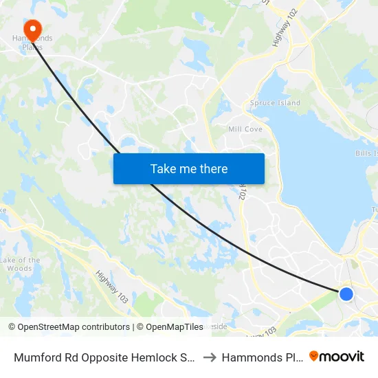 Mumford Rd Opposite Hemlock St (7279) to Hammonds Plains map