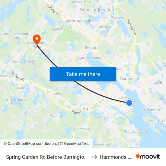 Spring Garden Rd Before Barrington St (8338) to Hammonds Plains map