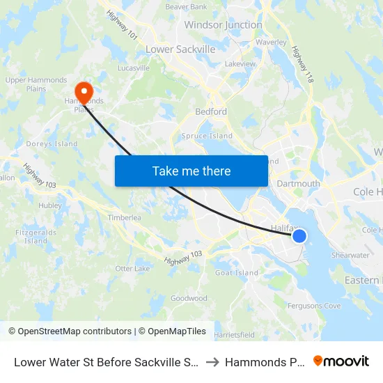 Lower Water St Before Sackville St (8821) to Hammonds Plains map