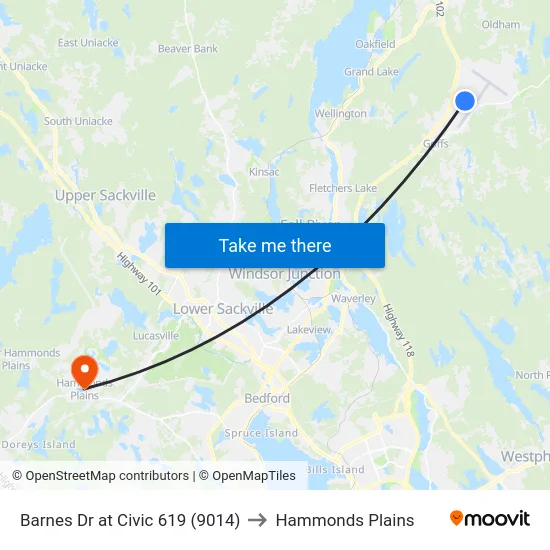 Barnes Dr at Civic 619 (9014) to Hammonds Plains map