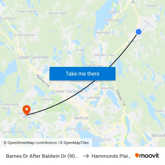 Barnes Dr After Baldwin Dr (9011) to Hammonds Plains map