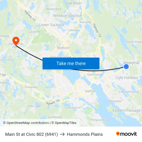Main St at Civic 802 (6941) to Hammonds Plains map