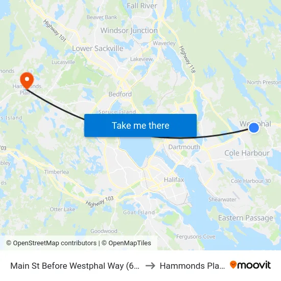 Main St Before Westphal Way (6945) to Hammonds Plains map