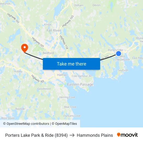 Porters Lake Park & Ride (8394) to Hammonds Plains map