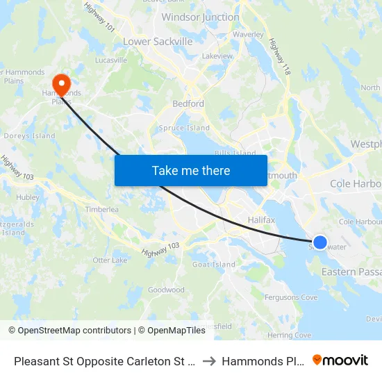Pleasant St Opposite Carleton St (8004) to Hammonds Plains map