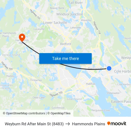 Weyburn Rd After Main St (8483) to Hammonds Plains map