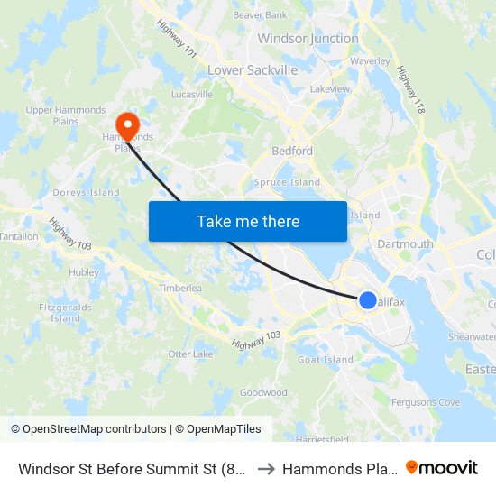 Windsor St Before Summit St (8569) to Hammonds Plains map