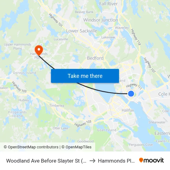 Woodland Ave Before Slayter St (2305) to Hammonds Plains map