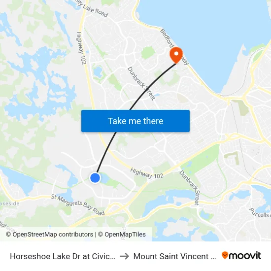 Horseshoe Lake Dr at Civic 100 (6155) to Mount Saint Vincent University map