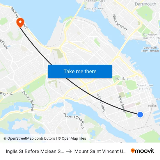Inglis St Before Mclean St (6566) to Mount Saint Vincent University map