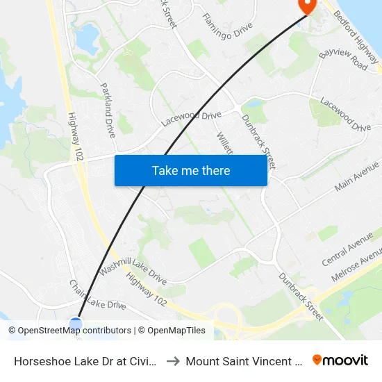 Horseshoe Lake Dr at Civic 59 (6505) to Mount Saint Vincent University map