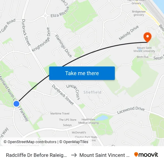 Radcliffe Dr Before Raleigh Ct (6658) to Mount Saint Vincent University map
