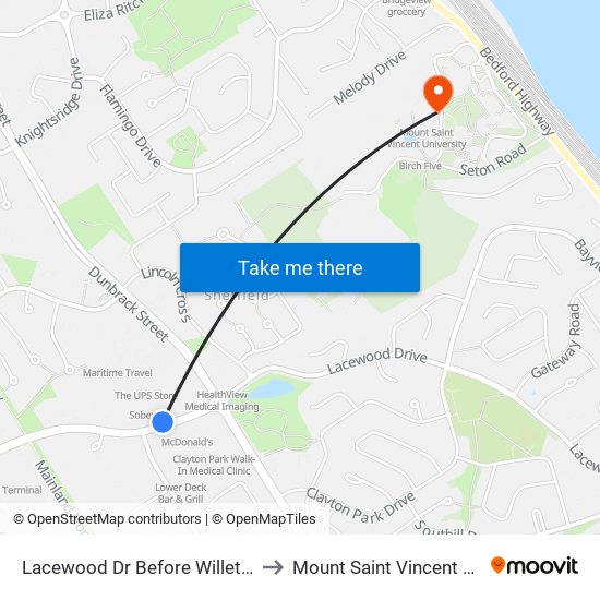 Lacewood Dr Before Willett St (6660) to Mount Saint Vincent University map