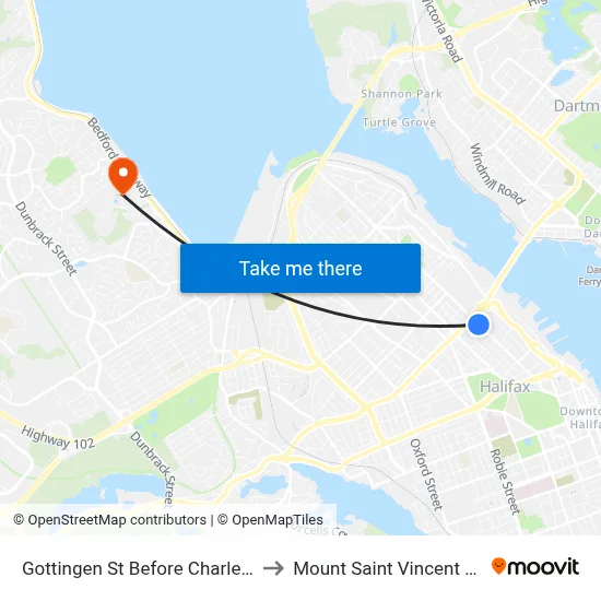 Gottingen St Before Charles St (2327) to Mount Saint Vincent University map