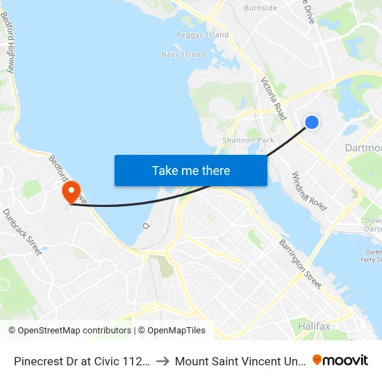 Pinecrest Dr at Civic 112 (2329) to Mount Saint Vincent University map