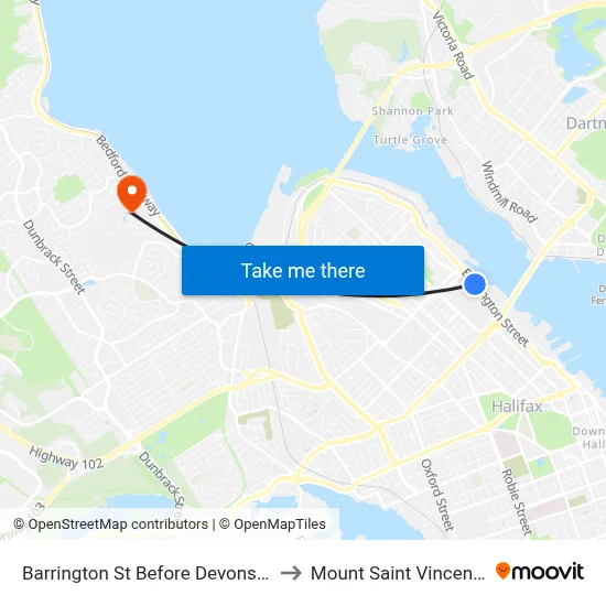 Barrington St Before Devonshire Ave (2372) to Mount Saint Vincent University map