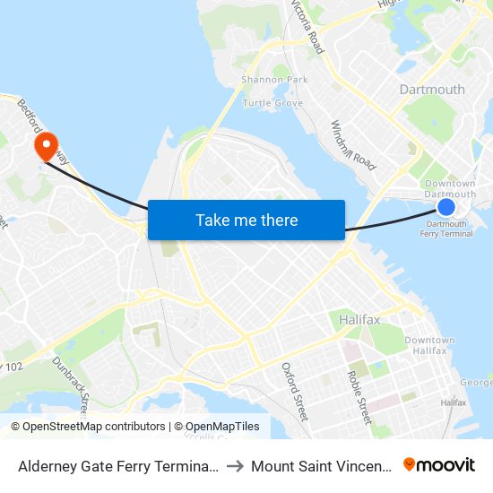 Alderney Gate Ferry Terminal Bay 3 (6064) to Mount Saint Vincent University map