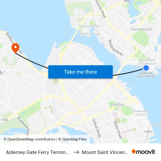 Alderney Gate Ferry Terminal Bay 3 (6064) to Mount Saint Vincent University map