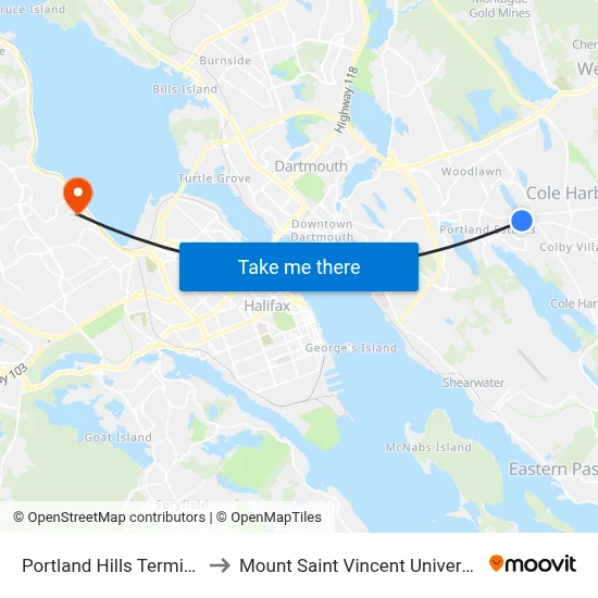 Portland Hills Terminal to Mount Saint Vincent University map