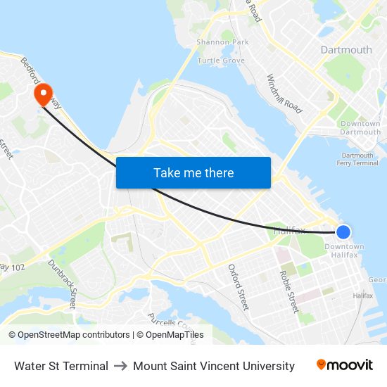 Water St Terminal to Mount Saint Vincent University map