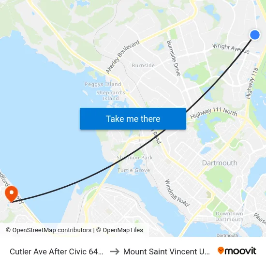 Cutler Ave After Civic 645 (2280) to Mount Saint Vincent University map