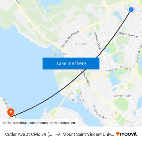 Cutler Ave at Civic 89 (2283) to Mount Saint Vincent University map