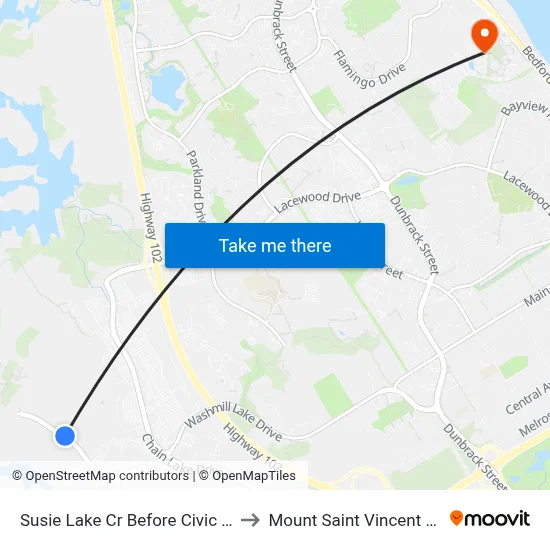 Susie Lake Cr Before Civic 420 (2312) to Mount Saint Vincent University map