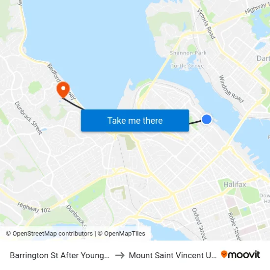 Barrington St After Young St (2274) to Mount Saint Vincent University map
