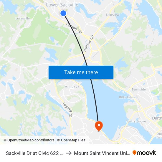 Sackville Dr at Civic 622 (2275) to Mount Saint Vincent University map