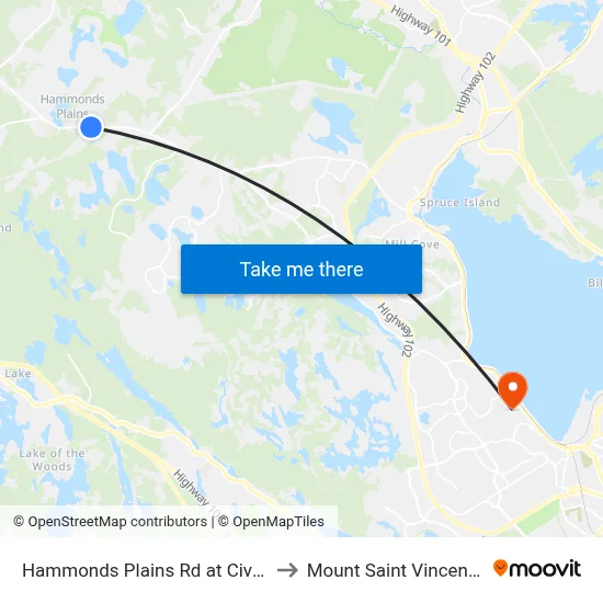 Hammonds Plains Rd at Civic 1948 (2276) to Mount Saint Vincent University map