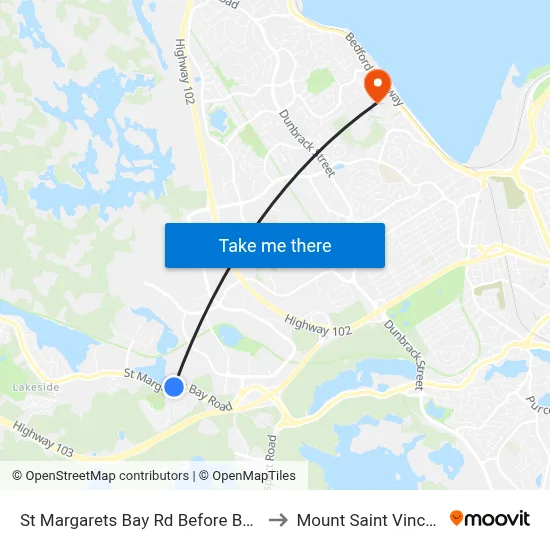 St Margarets Bay Rd Before Beech Tree Run (6154) to Mount Saint Vincent University map