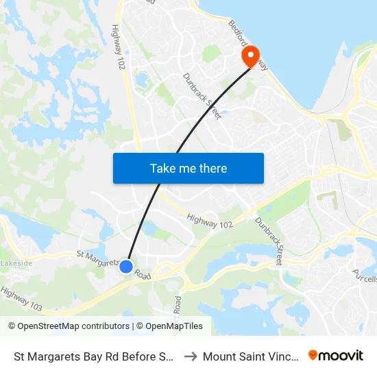 St Margarets Bay Rd Before Sheppards Run (6157) to Mount Saint Vincent University map
