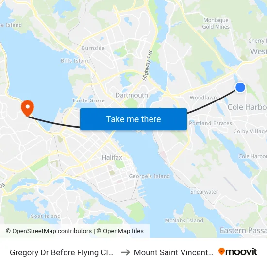 Gregory Dr Before Flying Cloud Dr (6793) to Mount Saint Vincent University map