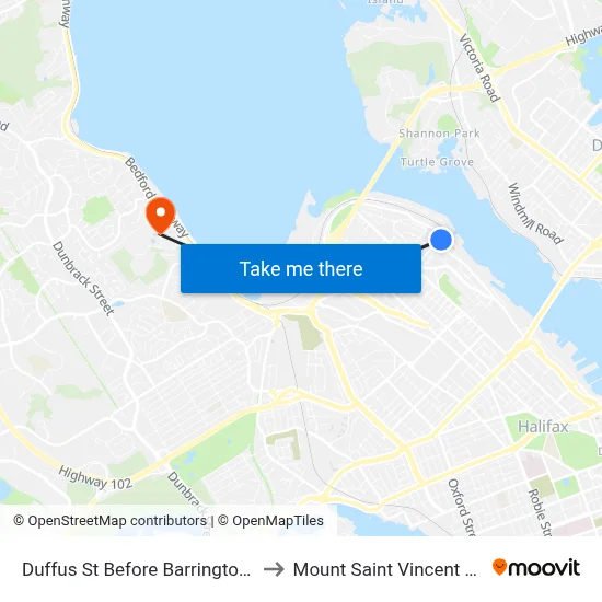 Duffus St Before Barrington St (6587) to Mount Saint Vincent University map