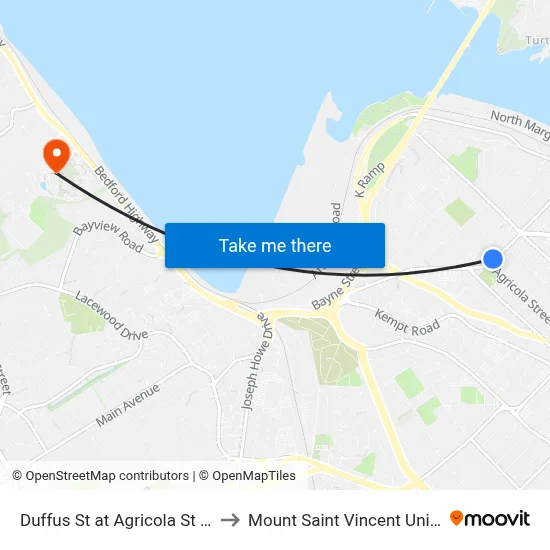 Duffus St at Agricola St (6585) to Mount Saint Vincent University map
