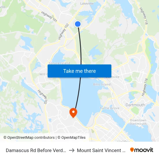 Damascus Rd Before Verdi Dr (8200) to Mount Saint Vincent University map