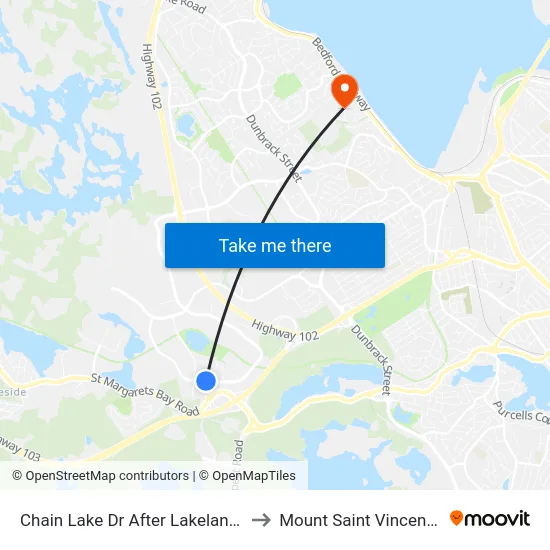 Chain Lake Dr After Lakelands Blvd (6375) to Mount Saint Vincent University map