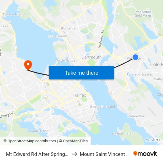 Mt Edward Rd After Spring Ave (7268) to Mount Saint Vincent University map