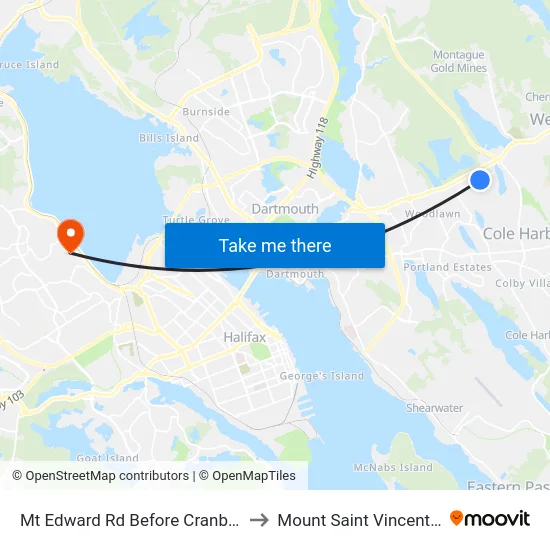 Mt Edward Rd Before Cranberry Cr (7264) to Mount Saint Vincent University map