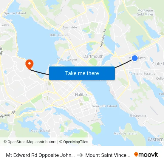 Mt Edward Rd Opposite John Cross Dr (7260) to Mount Saint Vincent University map