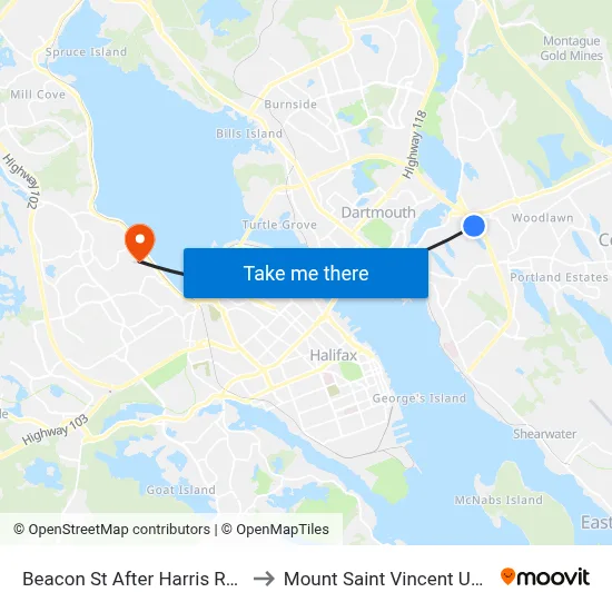 Beacon St After Harris Rd (6204) to Mount Saint Vincent University map
