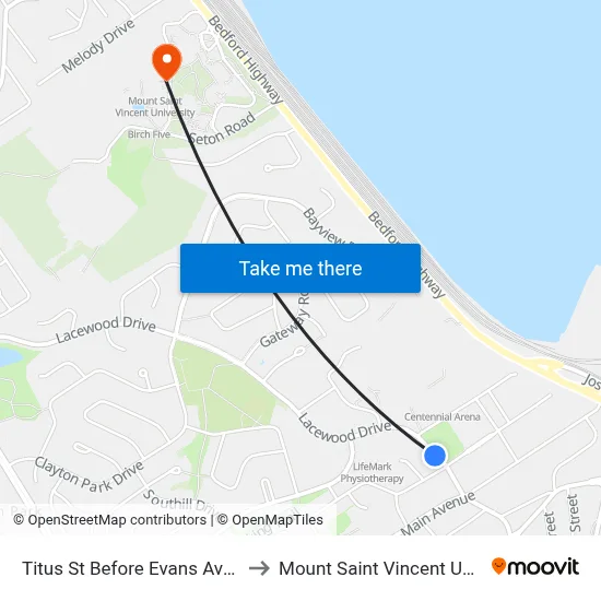 Titus St Before Evans Ave (7079) to Mount Saint Vincent University map