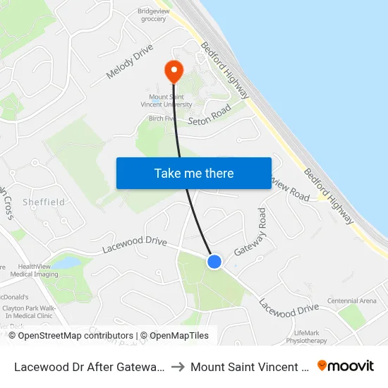 Lacewood Dr After Gateway Rd (7074) to Mount Saint Vincent University map