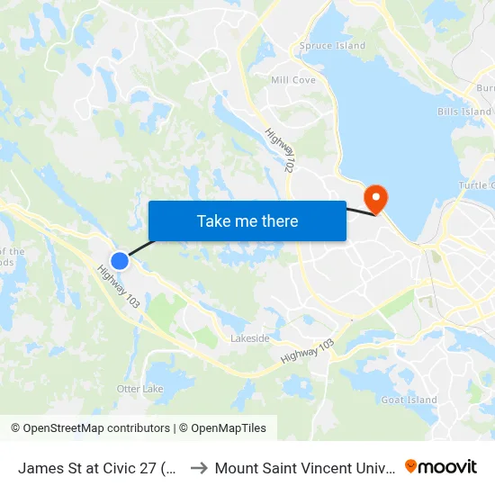 James St at Civic 27 (6977) to Mount Saint Vincent University map