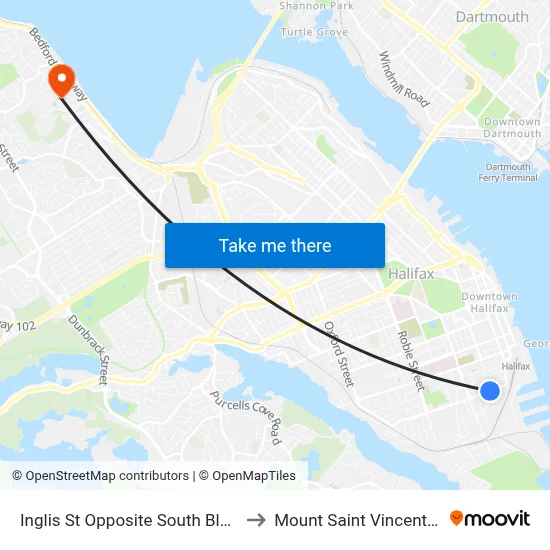 Inglis St Opposite South Bland St (6972) to Mount Saint Vincent University map