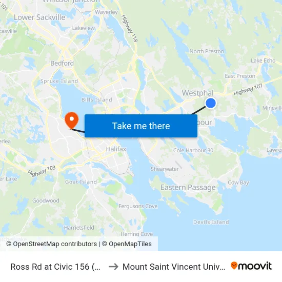 Ross Rd at Civic 156 (8764) to Mount Saint Vincent University map